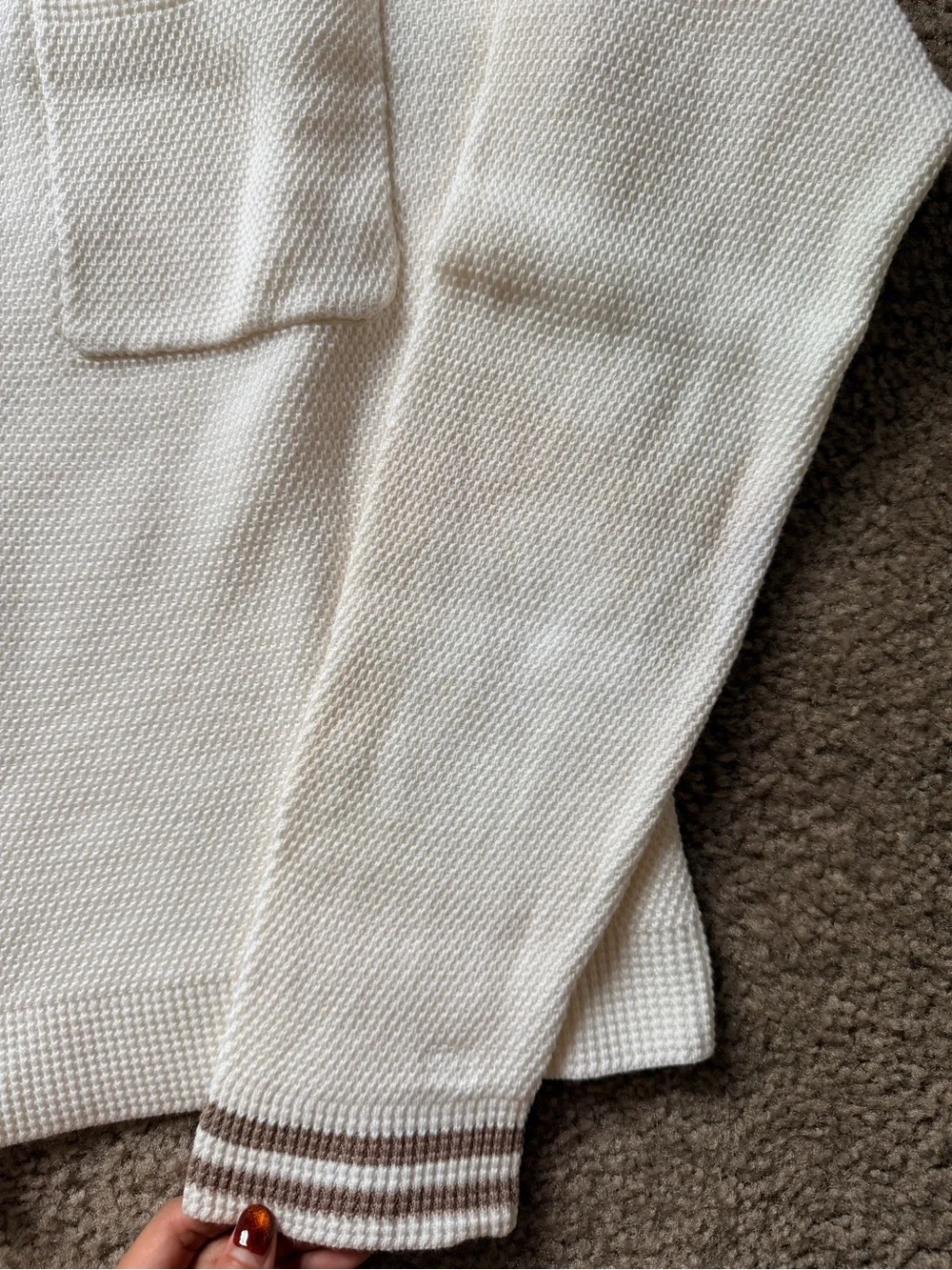 alo tennis club sweater knit cardigan Gravel/ Ivory set